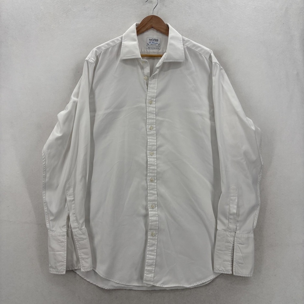 T.M. Lewin Dress Shirt Mens 18 36/37 White Regular Two-Fold Cotton Long Sleeve